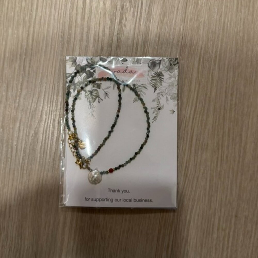 Hand Beaded Gold Filled Necklace Bracelet Set Semi Precious Stones Pearl Charm